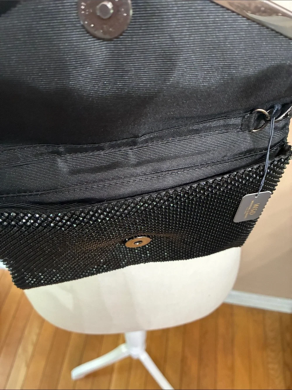 Whiting & Davis Black Mesh Chain Shoulder Clutch